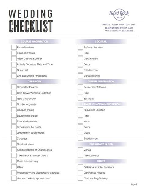 wedding checklists find word templates