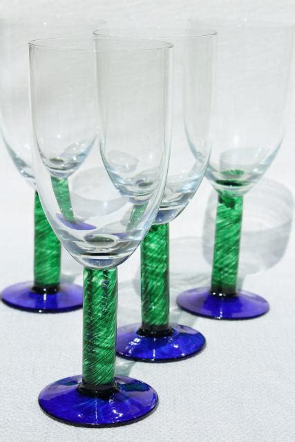 Murano Style Hand Blown Glass Stemware Chunky Casual Colored Glass