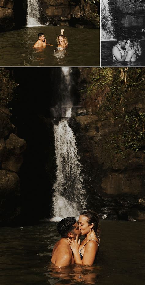 kauai waterfall adventurous couples session kauai