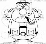 Chubby Diver Scuba Mad Female Clipart Cartoon Thoman Cory Outlined Coloring Vector sketch template