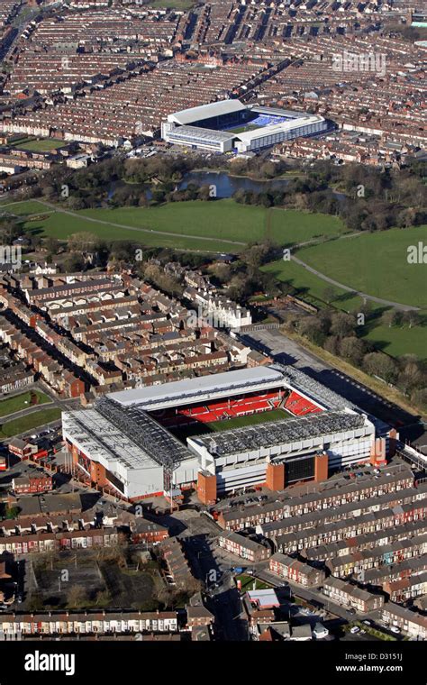 aerial view  liverpool fc anfield stadium   stanley stock photo  alamy
