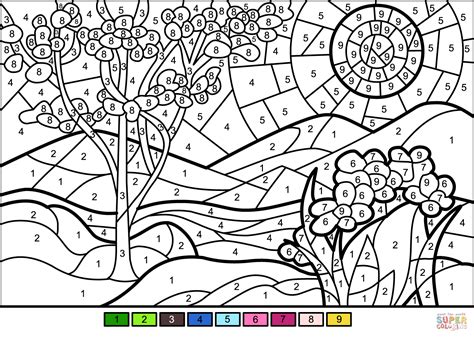 spring color  number  printable coloring pages