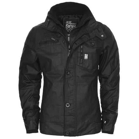 mens crosshatch jacket full zip double layer padded button winter