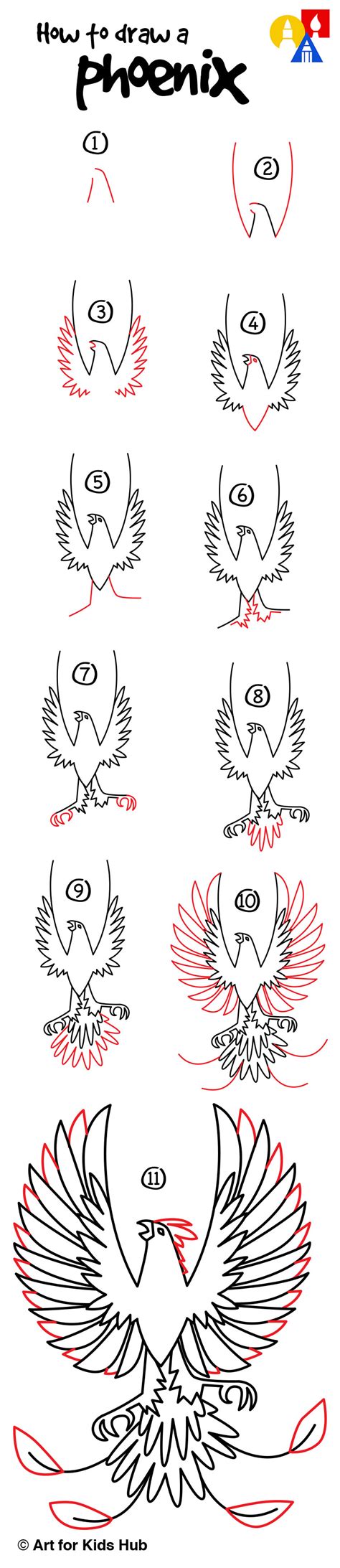 draw  phoenix bird step  step  drawing tutorials