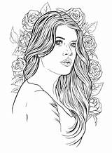 Coloring Pages Adult Girls Beautiful Adults Sheets Lady People Books A4 Size Printable Hair Color Face Book Paper Drawing Woman sketch template