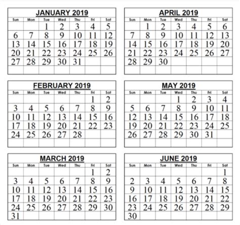 Printable Calendar 6 Months On One Page Example Calendar