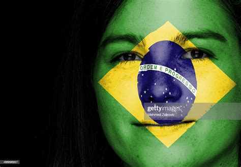 brazil sport fan flag face stock photo getty images