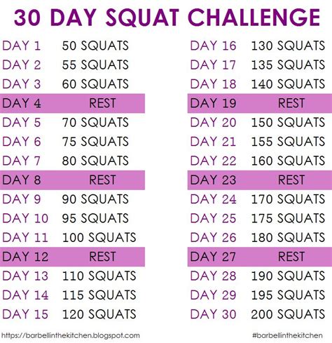 30 day easy squat challenge chart