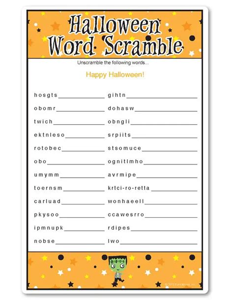 halloween scramble words printable