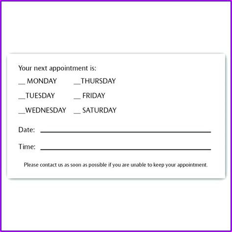 printable appointment reminder appointment card template templates