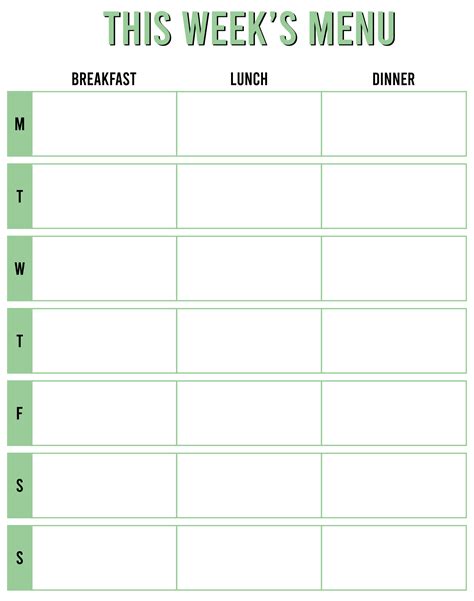 printable blank menu  day care printableecom