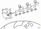 Santa Sleigh Reindeer Flying His Coloring Pages Drawing Team Above Rudolph Color Printable Print Paper Puzzle sketch template