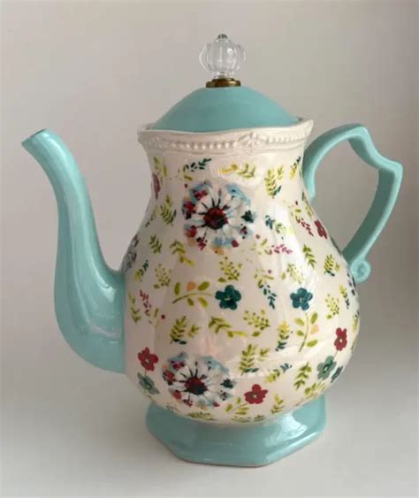 The Pioneer Woman Stoneware Teapot Kari Pattern Mint Green 2 7 Quart