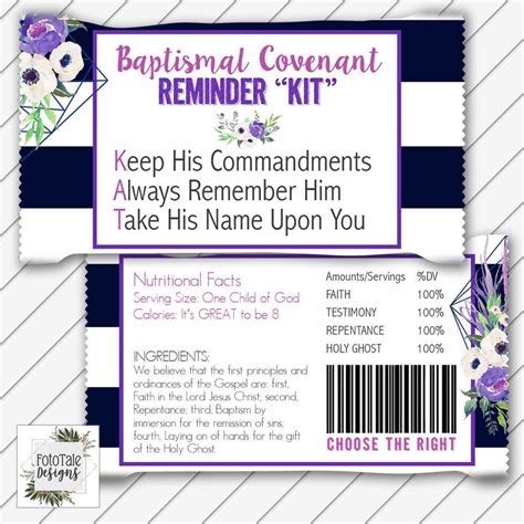 lds baptism kit kat candy wrapper card digital printable purple navy