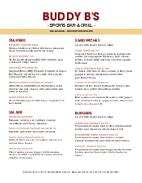 sports bar  grill menu sports bar menus
