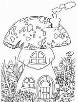 Mushroom Coloring Pages House Printable Kids sketch template