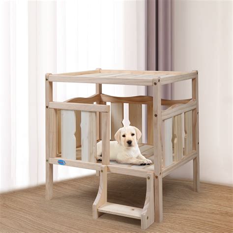 coziwow elevated wooden dog bed furniture  flat top  ladder