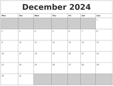 december  blank printable calendar