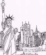 Coloring Pages Landmarks York City Statue Newyork Building America sketch template