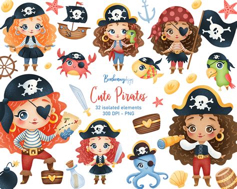 cute cartoon pirates girls clipart baby pirate girl clipart etsy