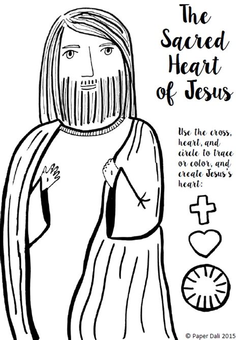 paper dali  sacred heart  jesus coloring page  craft printable