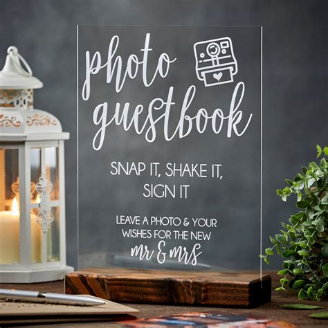 photo guestbook snap  shake  stick  acrylic wedding sign rich