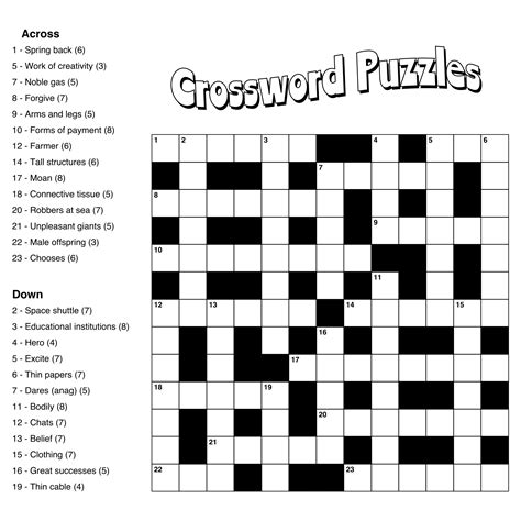 easy large print crossword puzzles printable