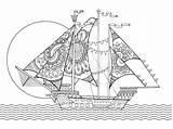 Ship Coloring Drawing Sailing Vector Book Illustration Preview Color sketch template