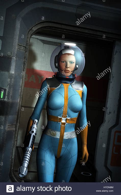 Futuristic Astronaut Girl In Space Suit 3d Render Science