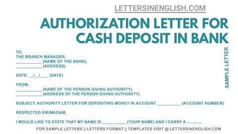 authorization letter  deposit money