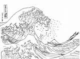Hokusai Wave Coloring Kanagawa Great Japanese Creyon Nurie Ukiyoe Pages sketch template