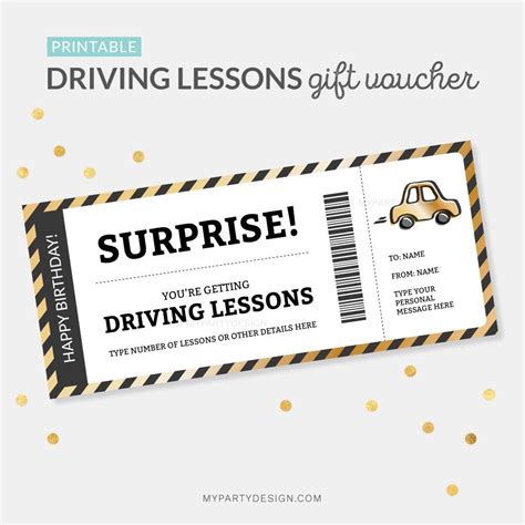 driving lessons gift voucher printable template  party design