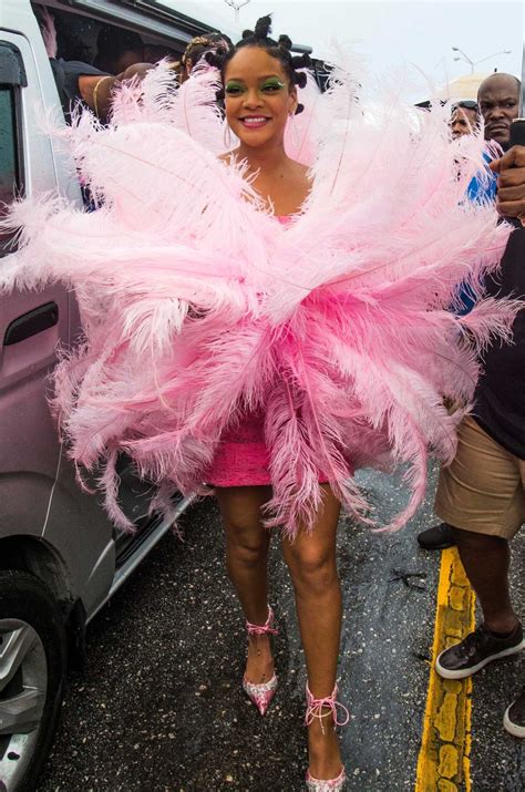 rihanna in a pink dress arrives at the annual crop over