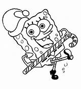 Spongebob Coloring Christmas Squarepants Cane Candy Dancing sketch template