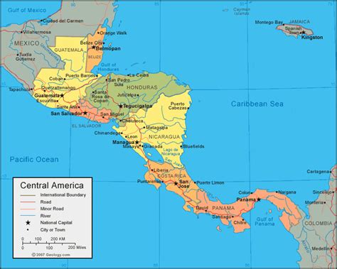 physical map  central america