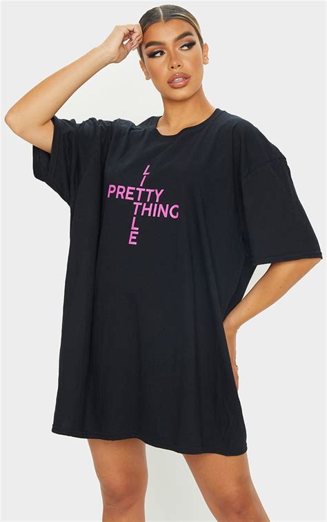 plt black slogan oversized t shirt dress prettylittlething