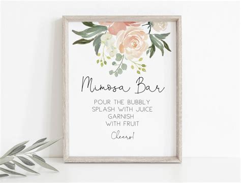 mimosa bar sign printable peach floral mimosa bar template etsy