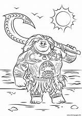 Moana Coloring Maui Disney Pages Printable Color sketch template