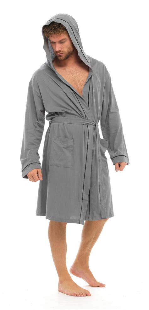 mens lightweight hooded robe summer dressing gown  cotton bathrobe