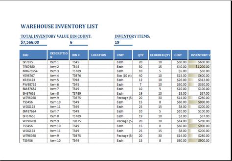 warehouse inventory list template excel word excel templates