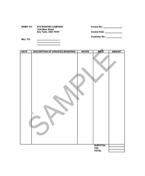 roofing invoice template   word  documents