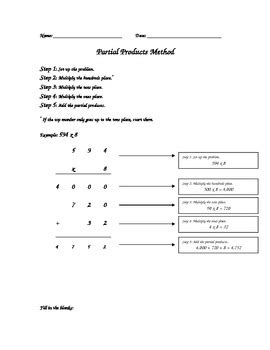 partial products multiplication guided practice worksheet tpt
