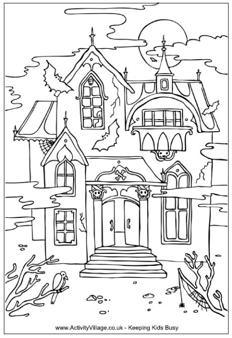 haunted house colouring page
