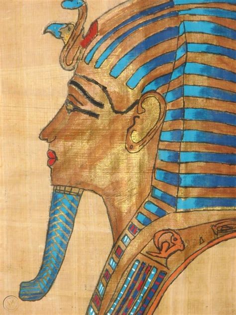 Egyptian King Tut Hand Painted Papyrus Art With Gold