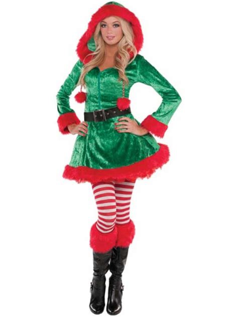 adult ladies sassy xmas sexy elf fancy dress costume christmas santas