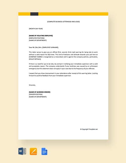warning letter  late attendance template word google docs