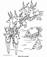 Reindeer Santa Coloring Pages Christmas Printable Drawing Sheets Print Eve Color Sleigh Claus Santas Sheet Flight Below His Fibonacci Red sketch template