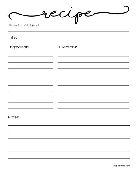 full page recipe template  word
