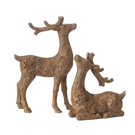 home decorators collection   natural faux wood tabletop deer figurine set   home