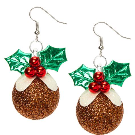 silver  christmas pudding drop earrings claires
